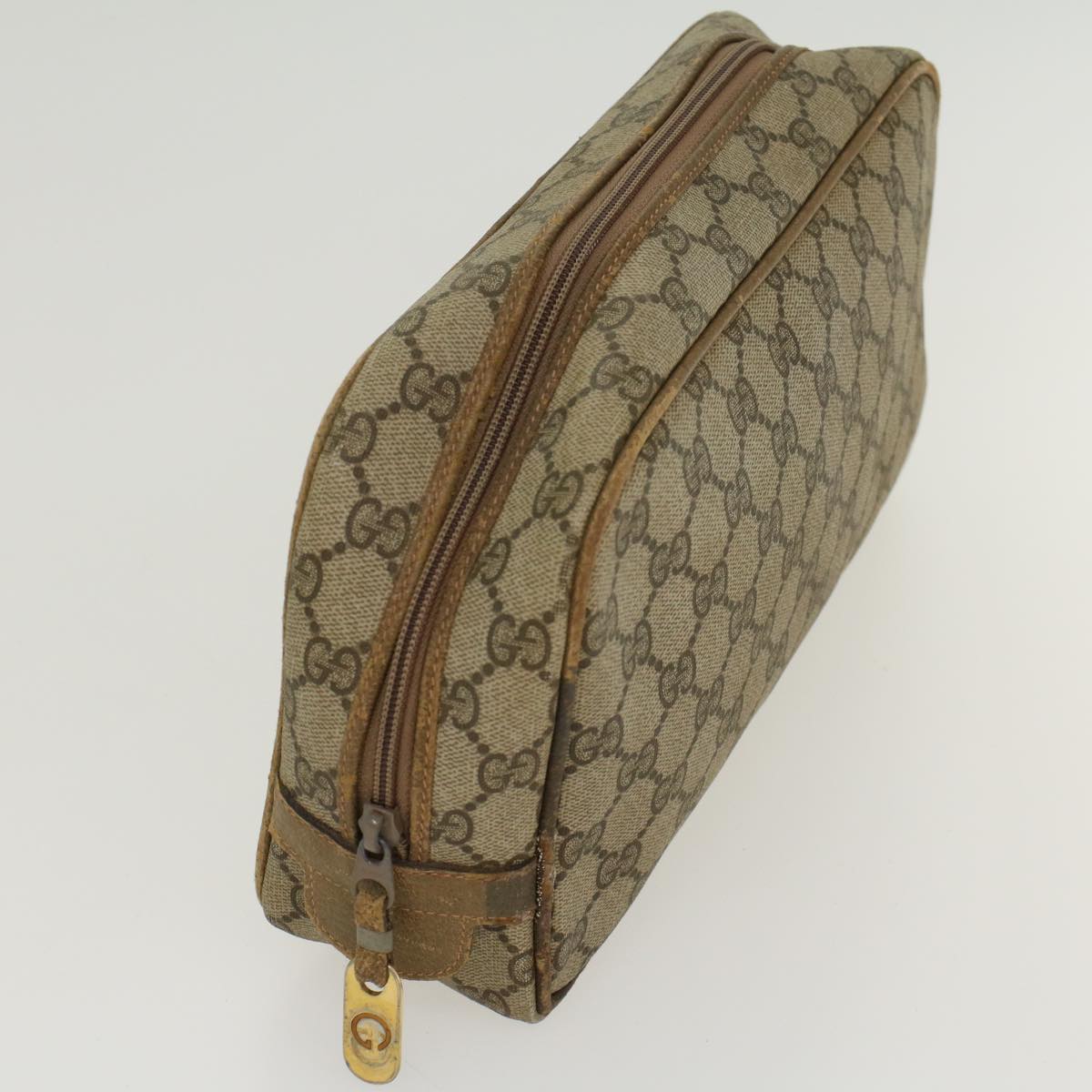 GUCCI GG Canvas Clutch Bag PVC Leather Beige Auth ar9845