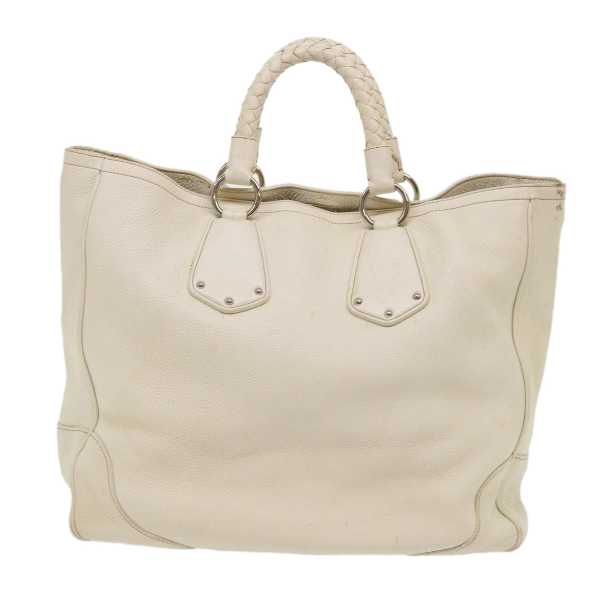 PRADA Hand Bag Leather White Auth ar9846