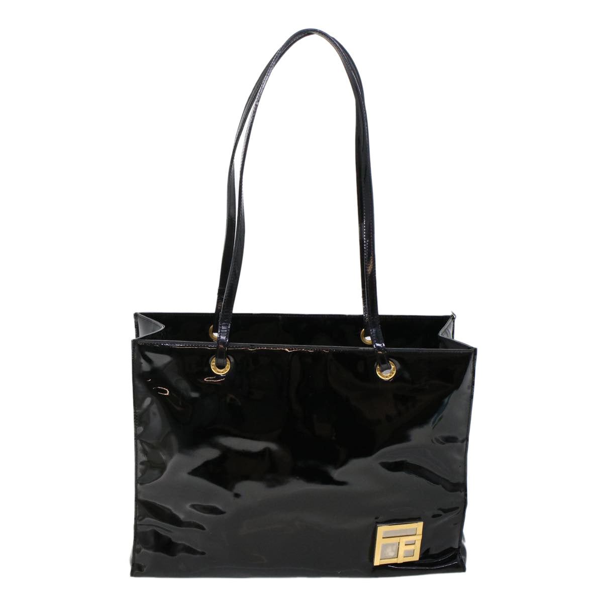 FENDI Shoulder Bag Patent leather Black Auth ar9850