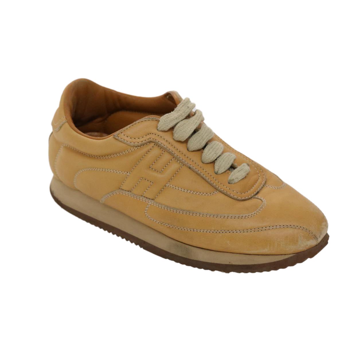 HERMES Quick Sneakers Leather 36 Beige Auth ar9855