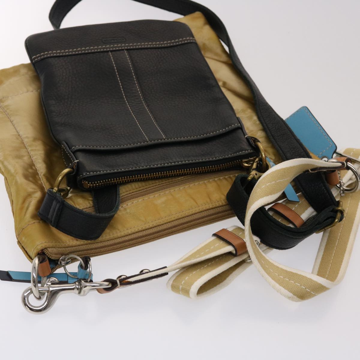 Coach Signature Shoulder Bag Nylon Leather 5Set Brown Black Green Auth ar9859