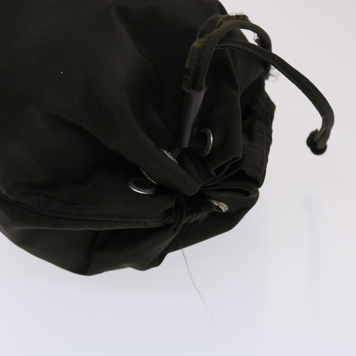 PRADA Drawstring Bag Pouch Nylon Khaki Auth ar9866B