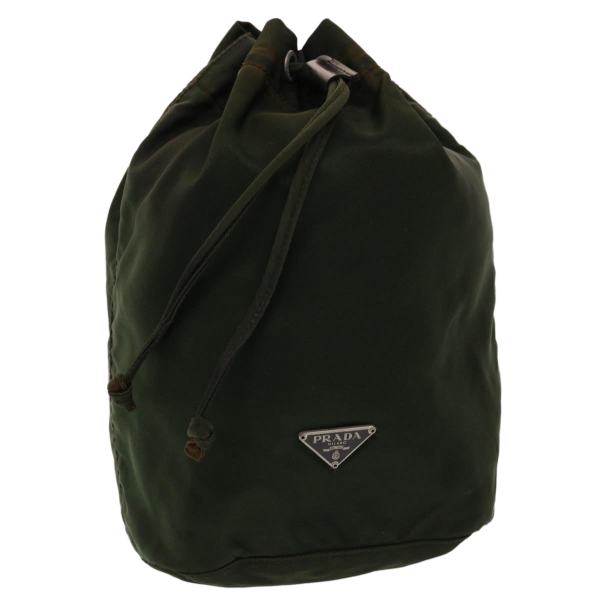 PRADA Drawstring Bag Pouch Nylon Khaki Auth ar9867B