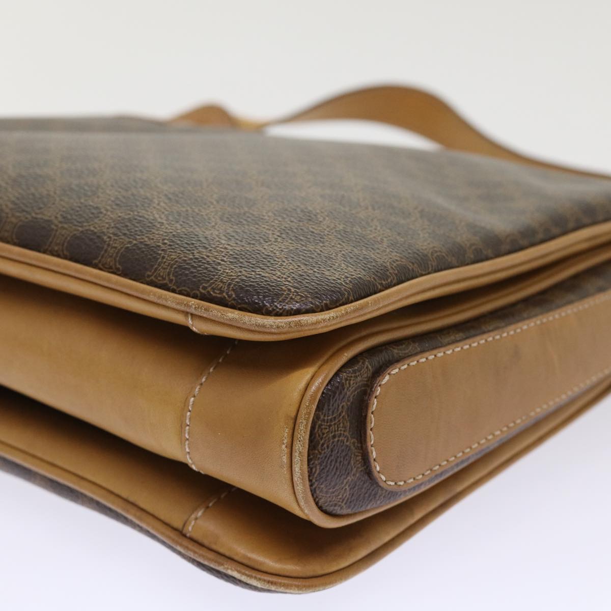 CELINE Macadam Canvas Shoulder Bag PVC Leather Brown Auth ar9883B