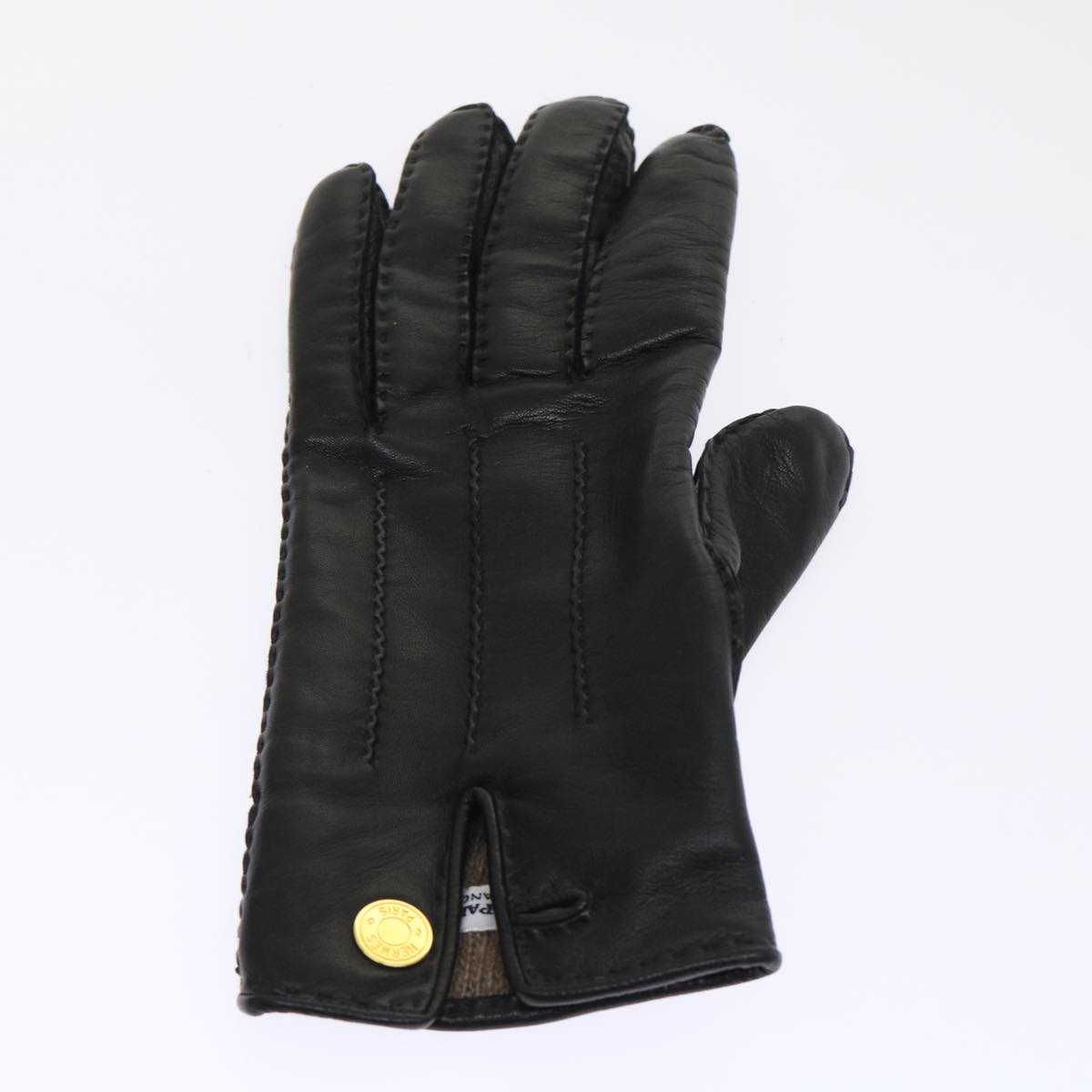 HERMES Gloves Leather Black Auth ar9888B - 0