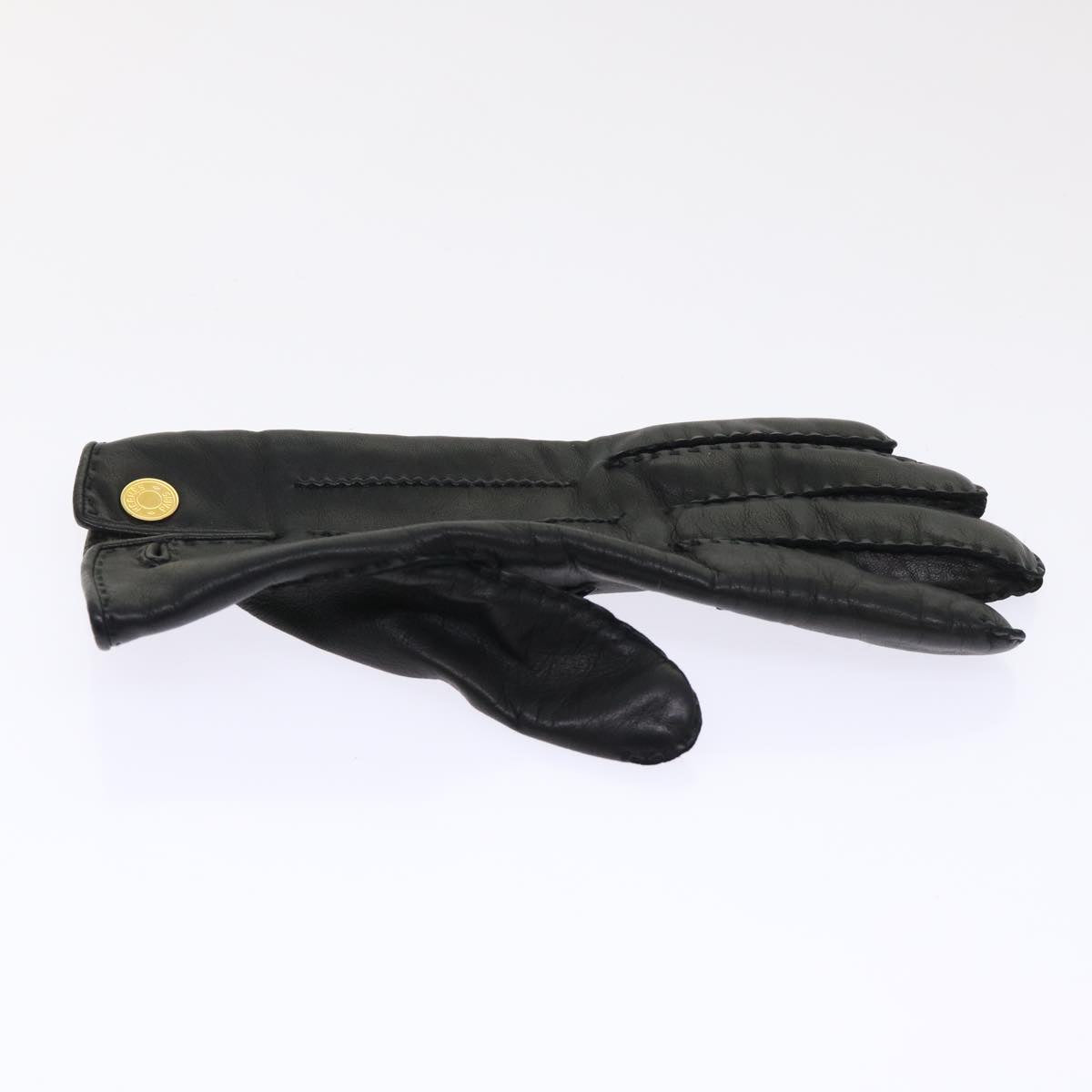HERMES Gloves Leather Black Auth ar9888B