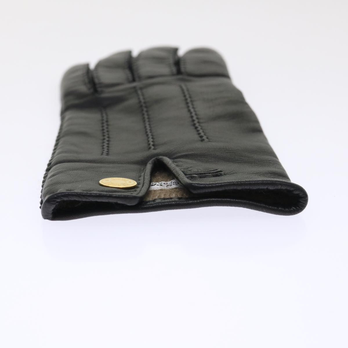 HERMES Gloves Leather Black Auth ar9888B