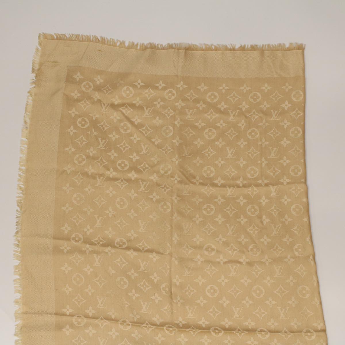 LOUIS VUITTON Monogram Large Stole Silk 55.1""x55.1"" Beige LV Auth ar9896B