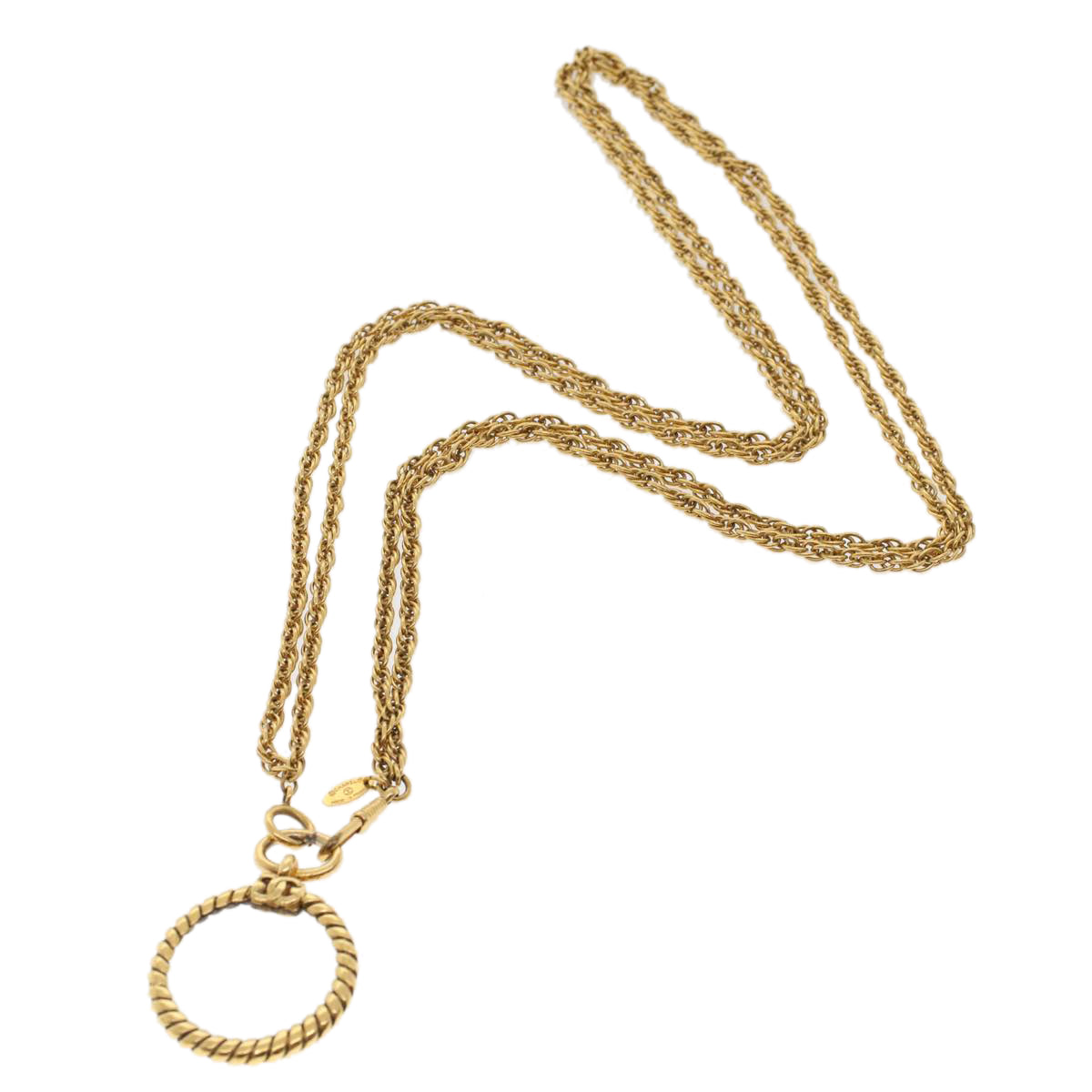 CHANEL Chain Magnifying Glass Hand Mirror Metal Gold Tone CC Auth ar9914B - 0