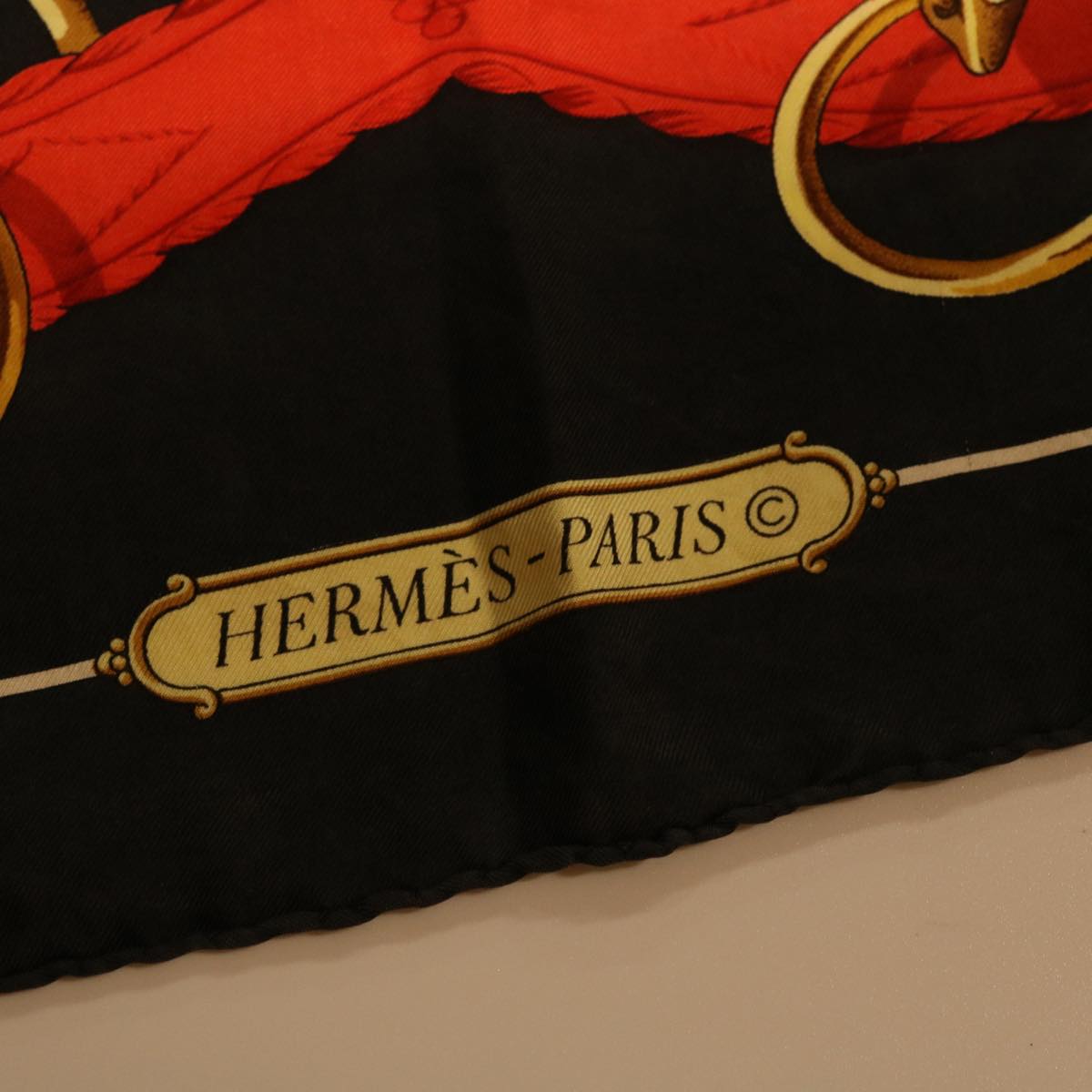 HERMES Carre 90 Scarf Silk Black Auth ar9939