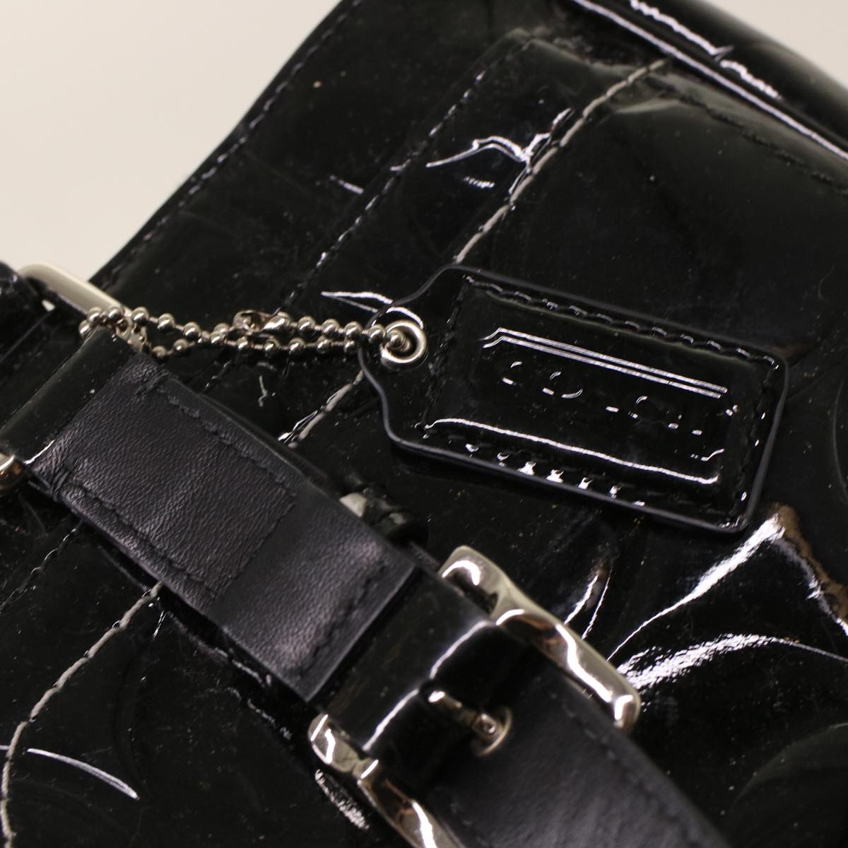 Coach Signature Shoulder Bag Canvas Patent leather 3Set Beige Black Auth ar9968