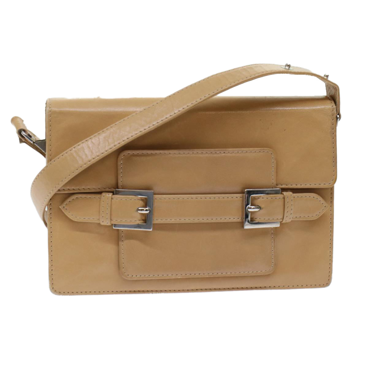 FENDI Shoulder Bag Leather Beige Auth ar9994