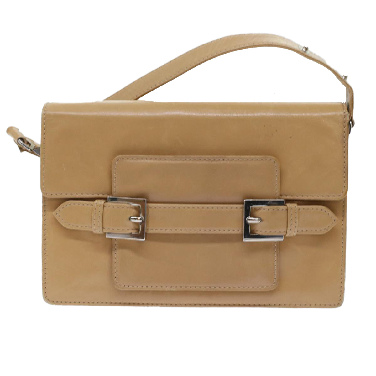 FENDI Shoulder Bag Leather Beige Auth ar9994