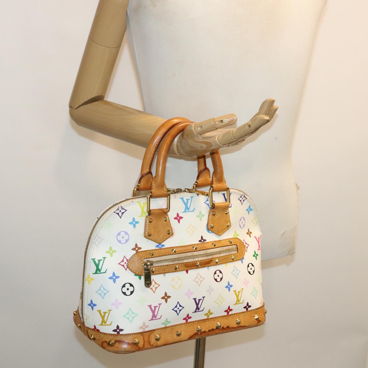 LOUIS VUITTON Monogram Multicolor Alma Hand Bag White M92647 LV Auth B008