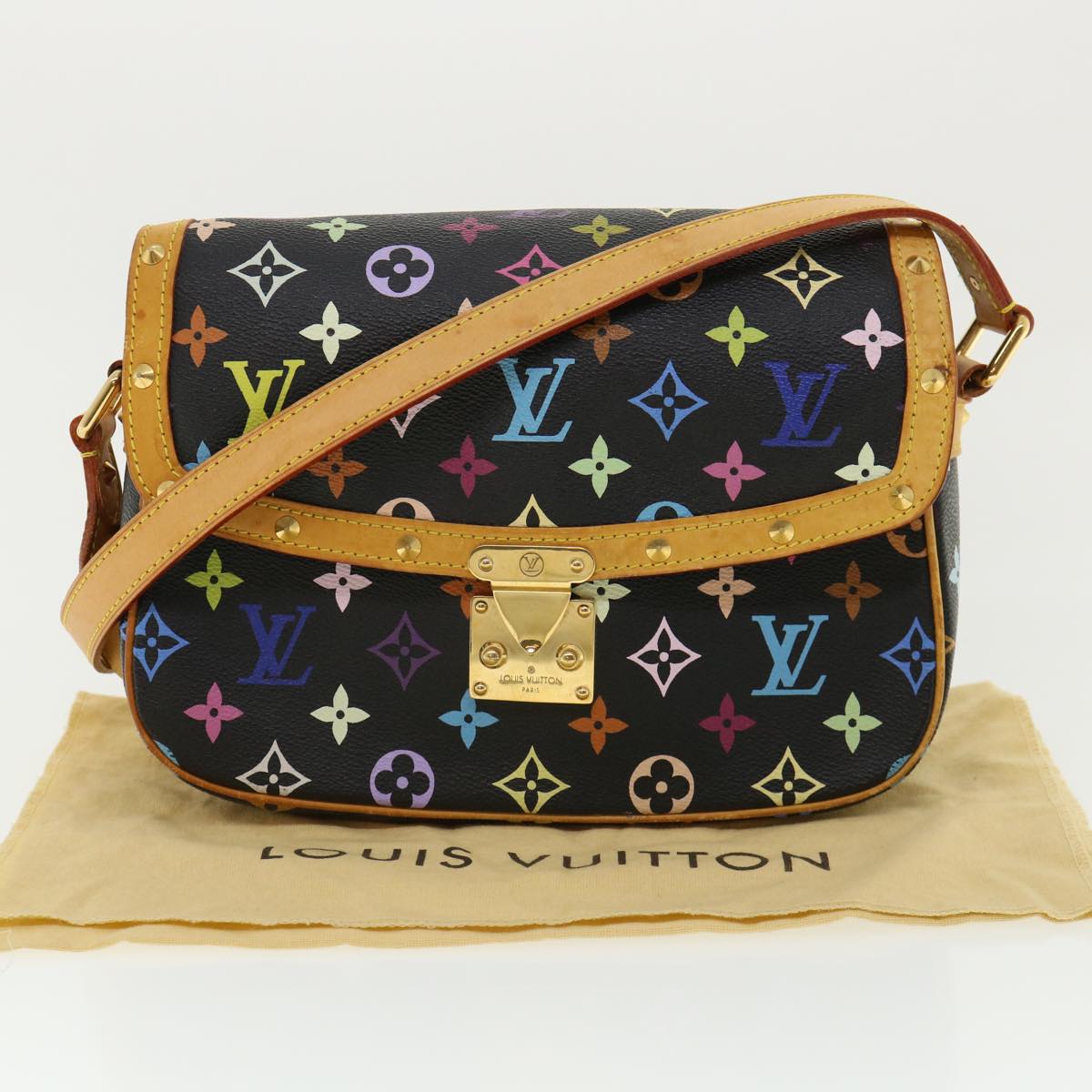 LOUIS VUITTON Monogram Multicolor Sologne Shoulder Bag Black M92639 Auth B066A