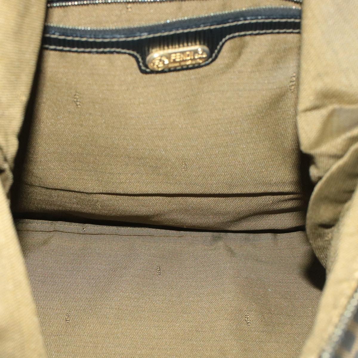 FENDI Zucchino Canvas Shoulder Bag Black Brown Auth am152b