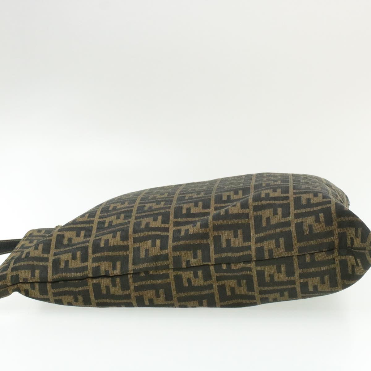 FENDI Zucchino Canvas Shoulder Bag Black Brown Auth am152b