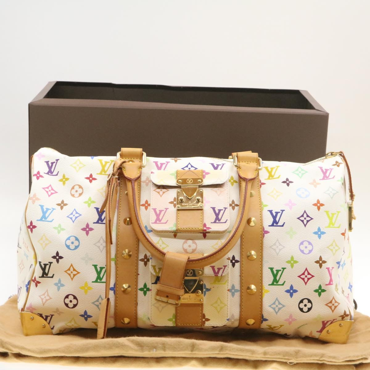 LOUIS VUITTON Monogram Multicolor Keepall 45 Boston Bag White M92641 LV am191bA