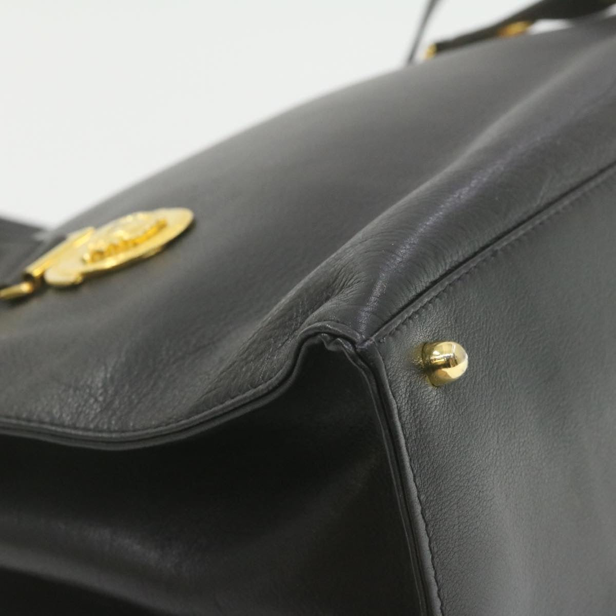 Gianni Versace Sun face Shoulder Bag Leather Black Auth am328b