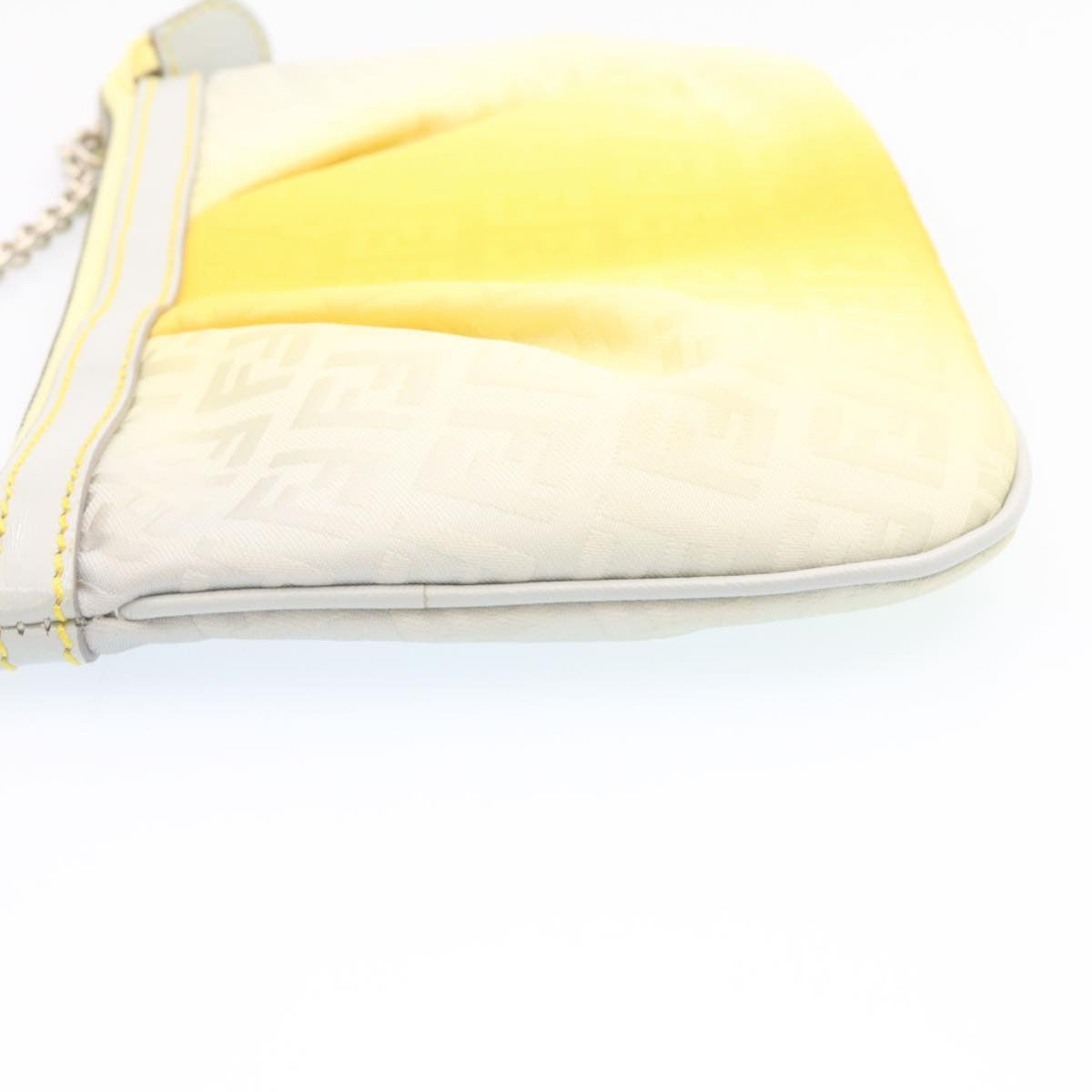 FENDI Zucchino Canvas Accessory Pouch Chain Yellow Gray Auth am360b