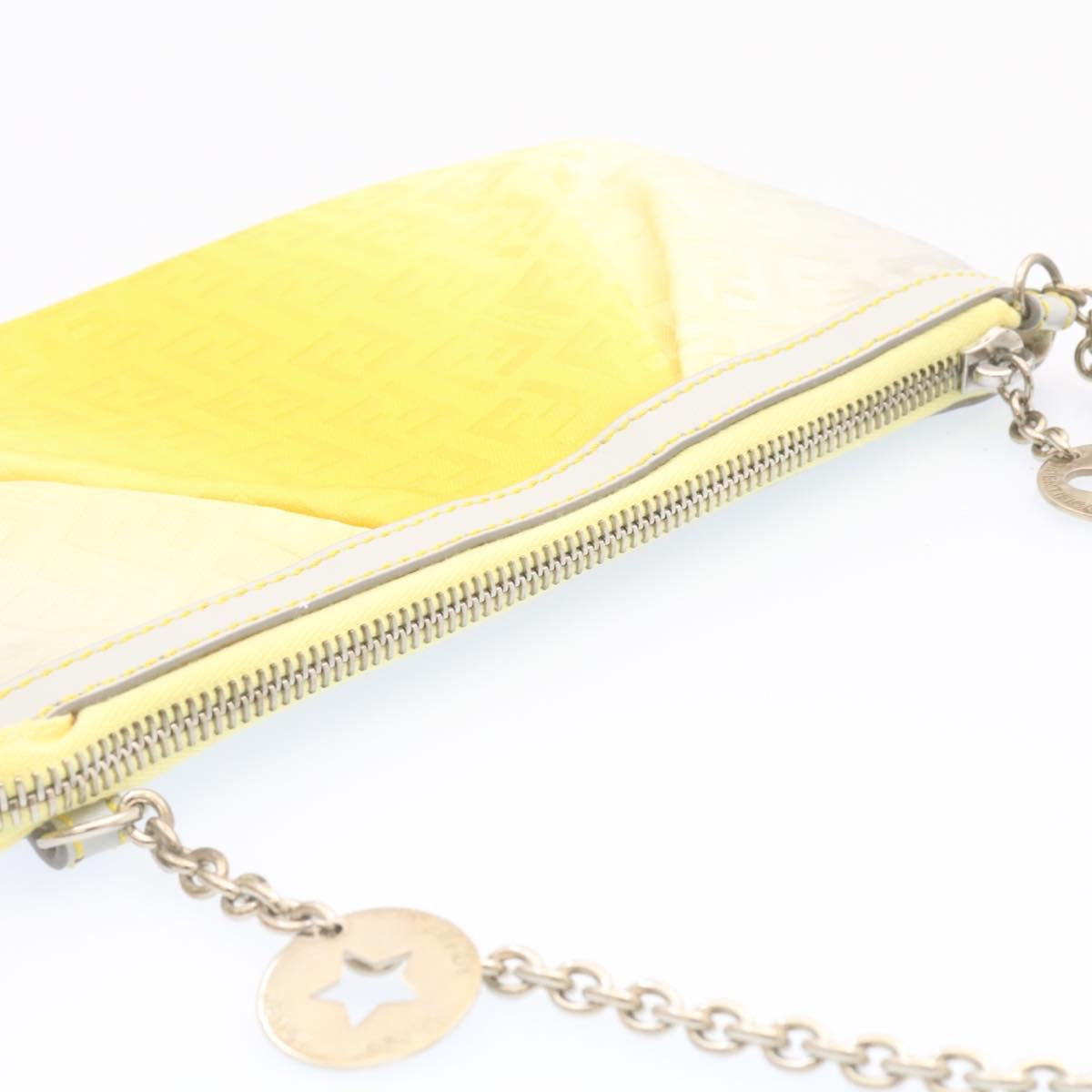 FENDI Zucchino Canvas Accessory Pouch Chain Yellow Gray Auth am360b