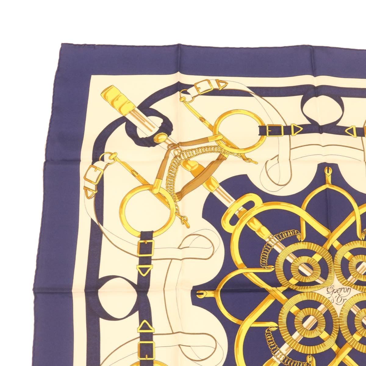 HERMES Carre90 Scarf ""EPERON D'OR"" Silk Blue Auth am373b - 0