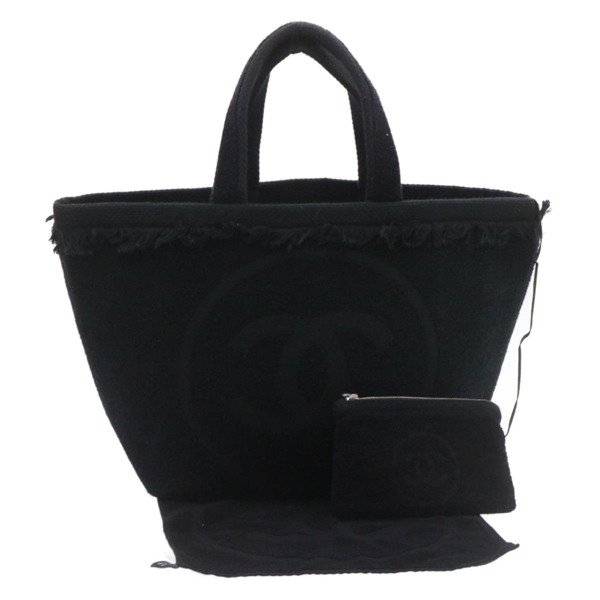 CHANEL Tote Bag pile Black CC Auth am408bA