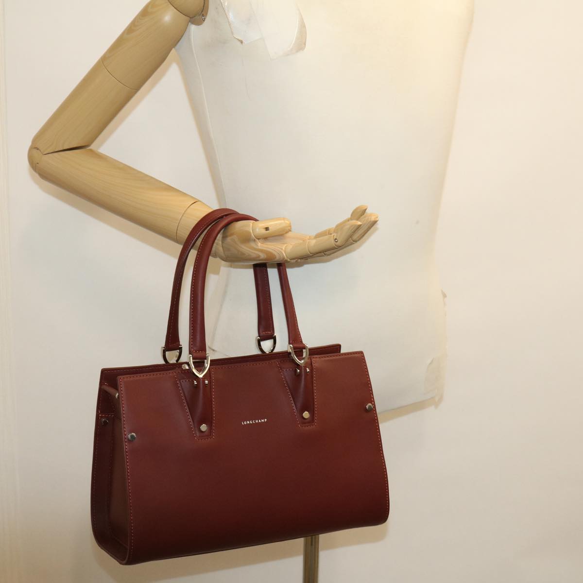 LONGCHAMP Hand Bag Leather Red Auth am480b