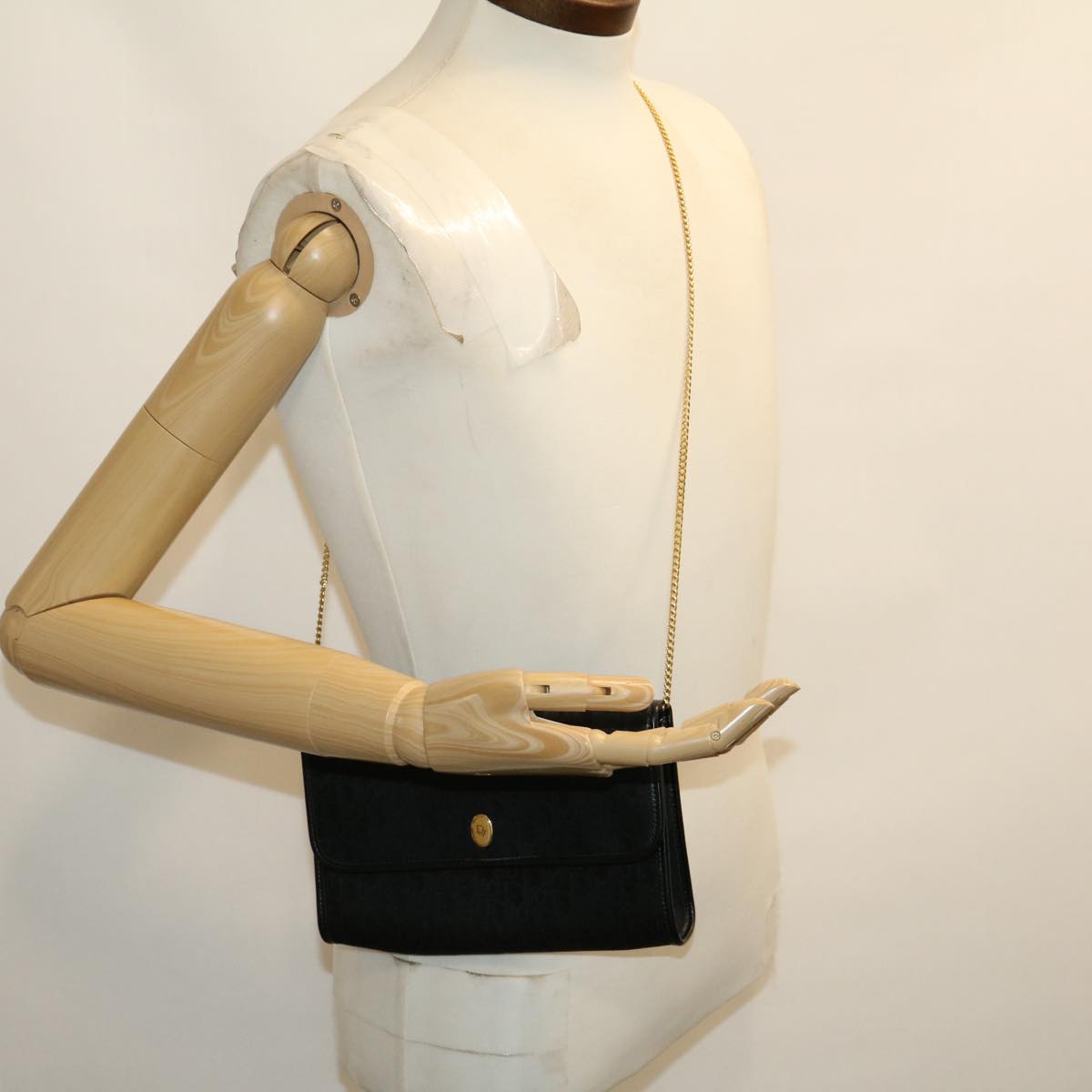 Christian Dior Trotter Canvas Chain Shoulder Bag Black Auth am491b