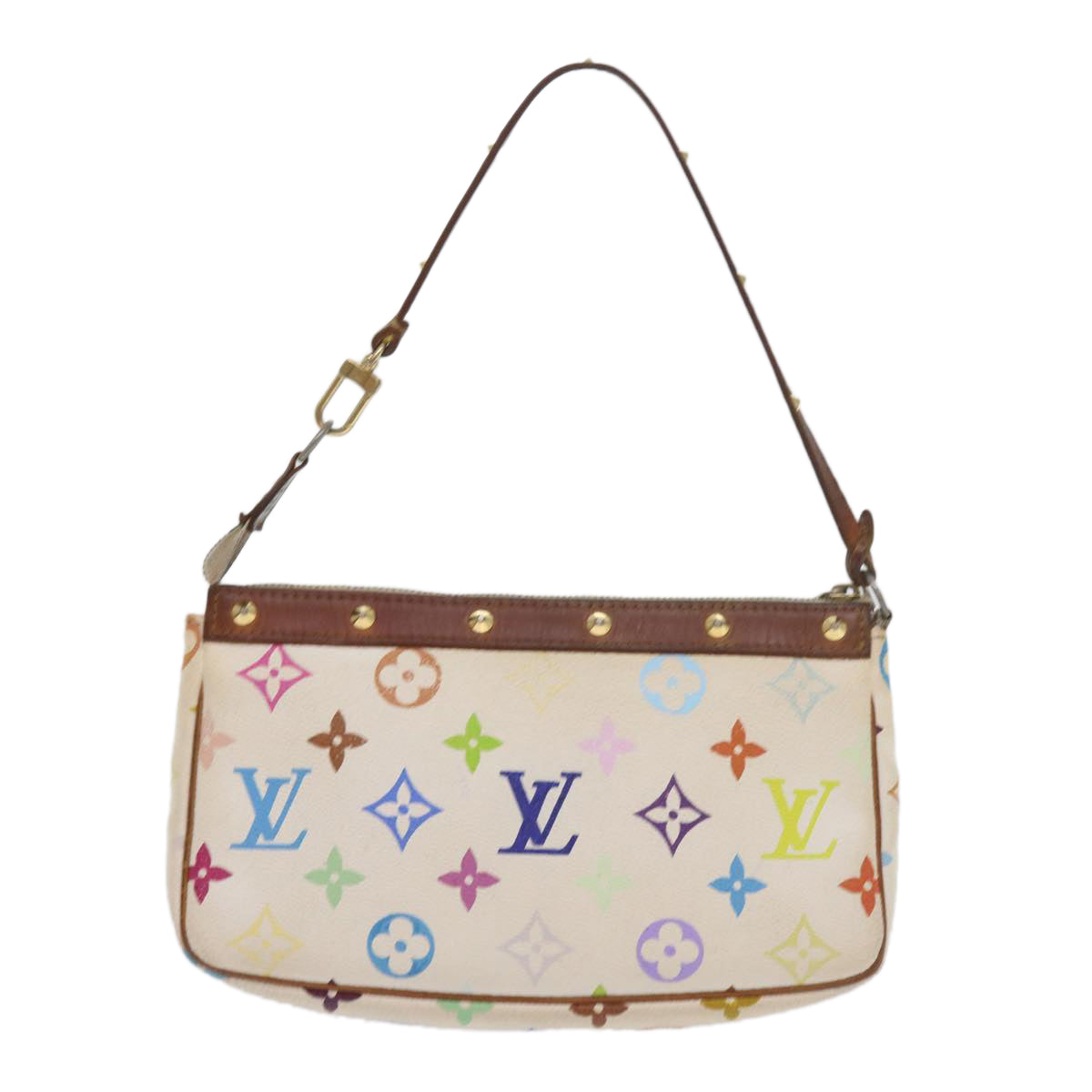 LOUIS VUITTON Multicolor Pochette Accessoires Pouch White M92649 LV Auth bs10015