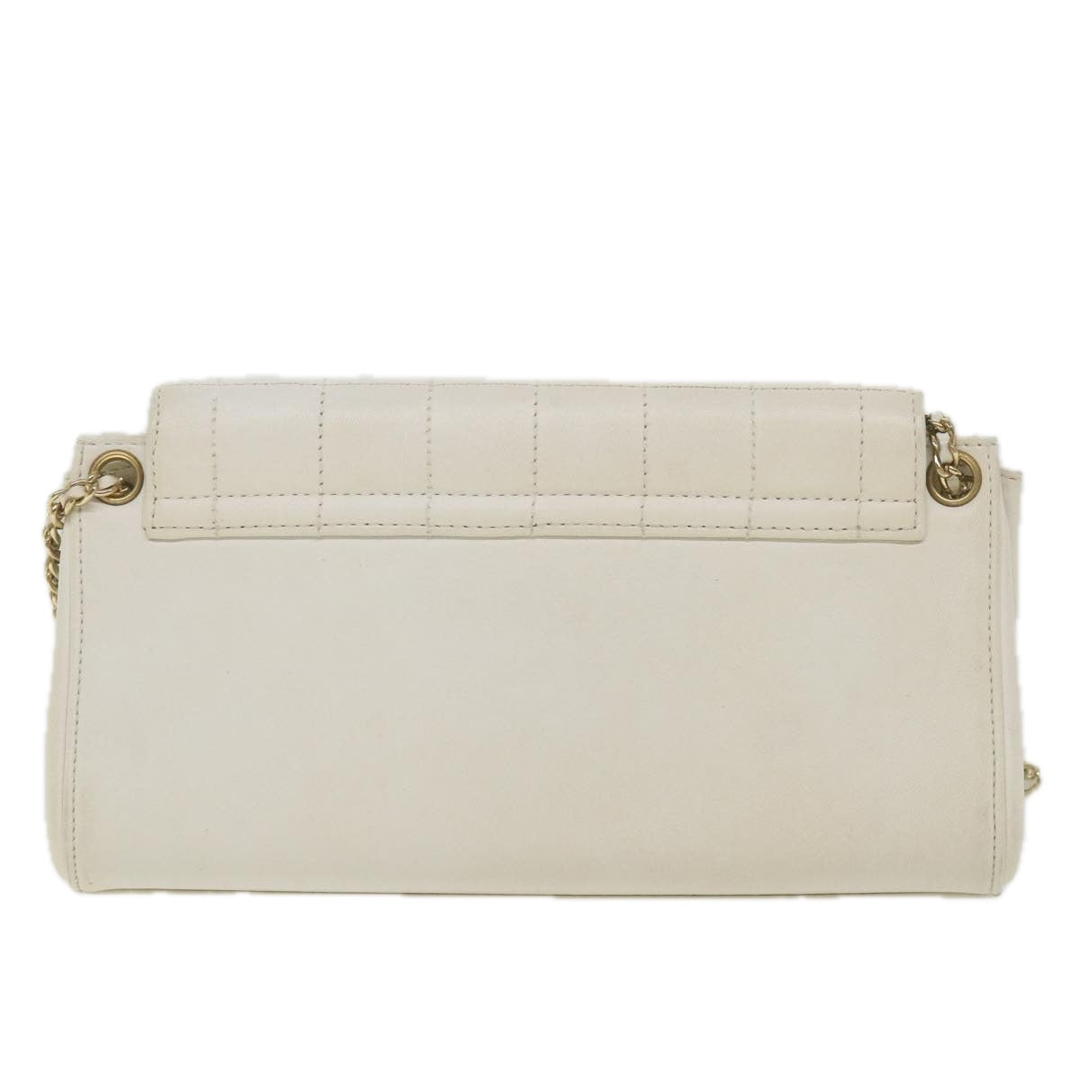 CHANEL Choco Bar line Chain Shoulder Bag Leather White CC Auth bs10047 - 0