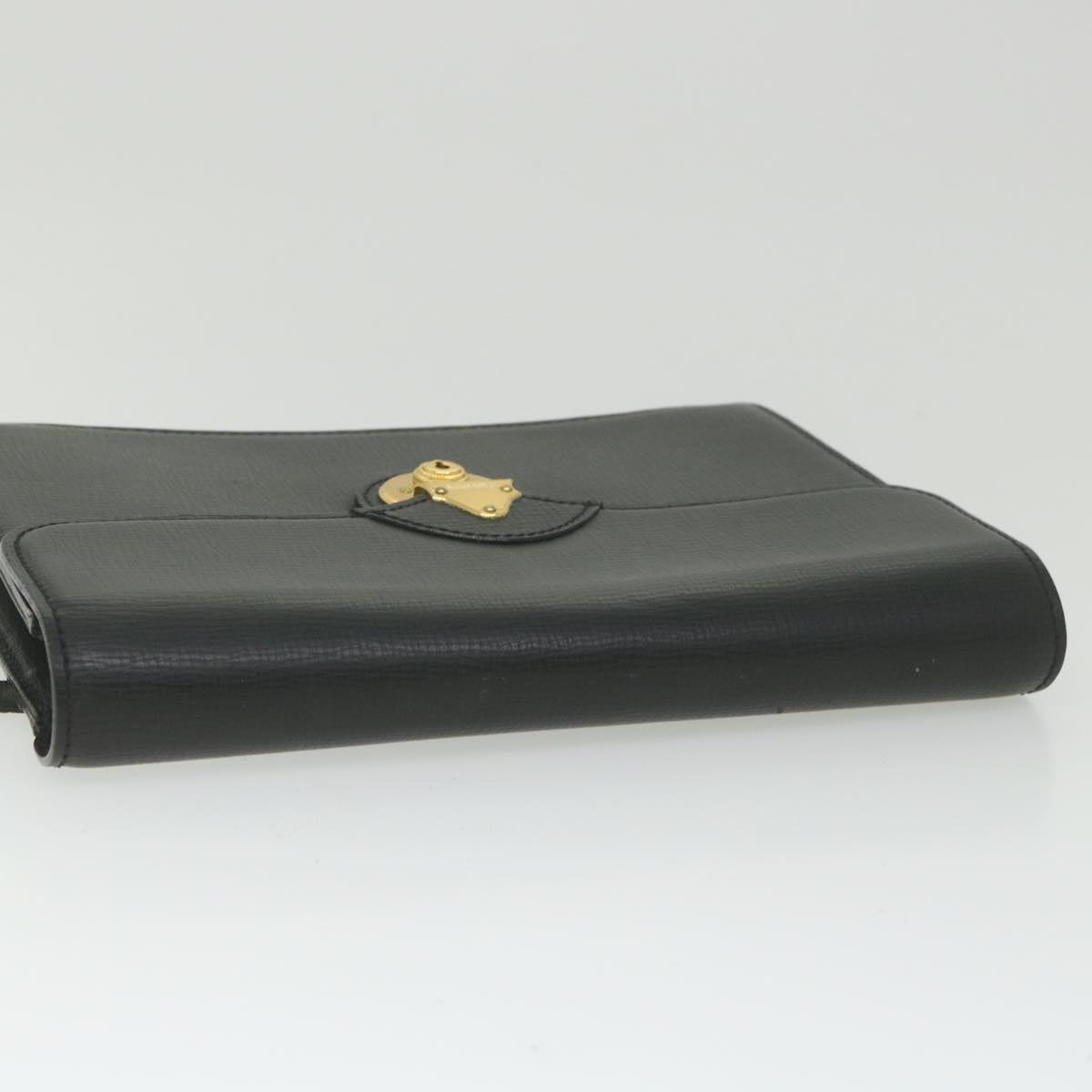 Burberrys Clutch Bag Leather Black Auth bs10055