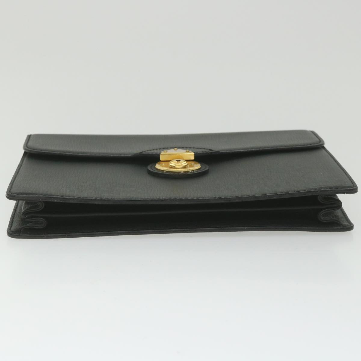 Burberrys Clutch Bag Leather Black Auth bs10055