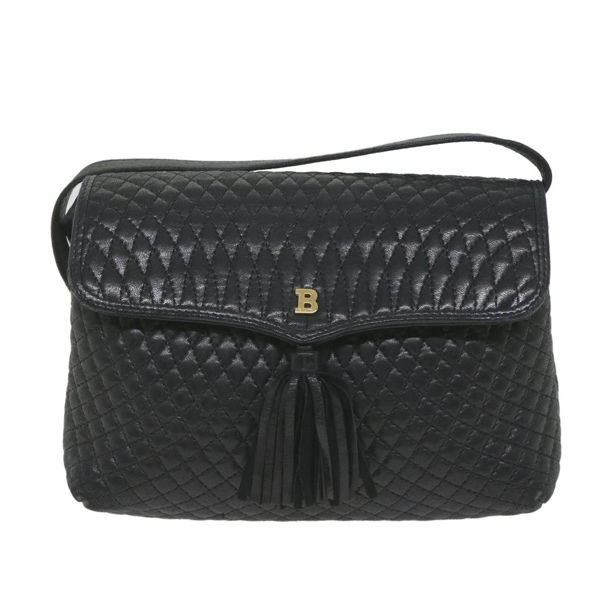 BALLY Quilted Shoulder Bag Leather Black Auth bs10058