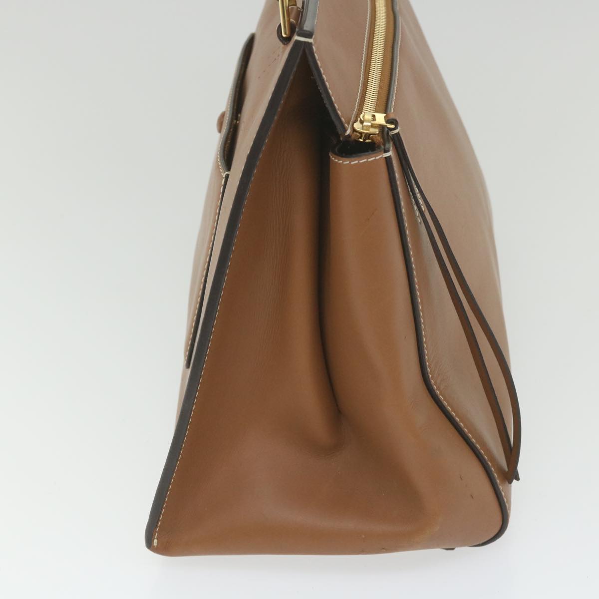 CELINE Edge Hand Bag Leather Brown Auth bs10092
