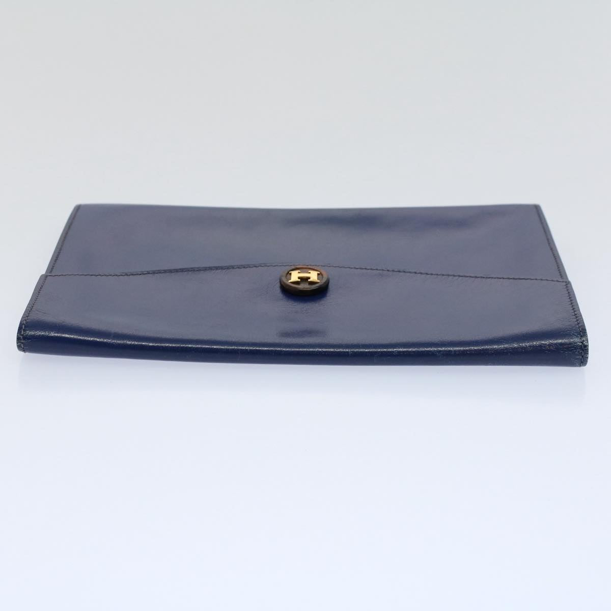 HERMES Clutch Bag Leather Blue Auth bs10101