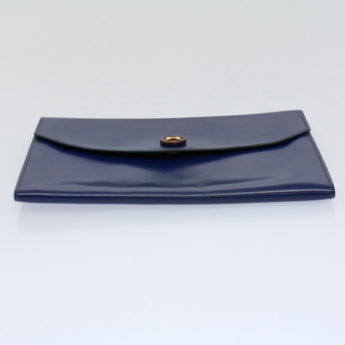 HERMES Clutch Bag Leather Blue Auth bs10101
