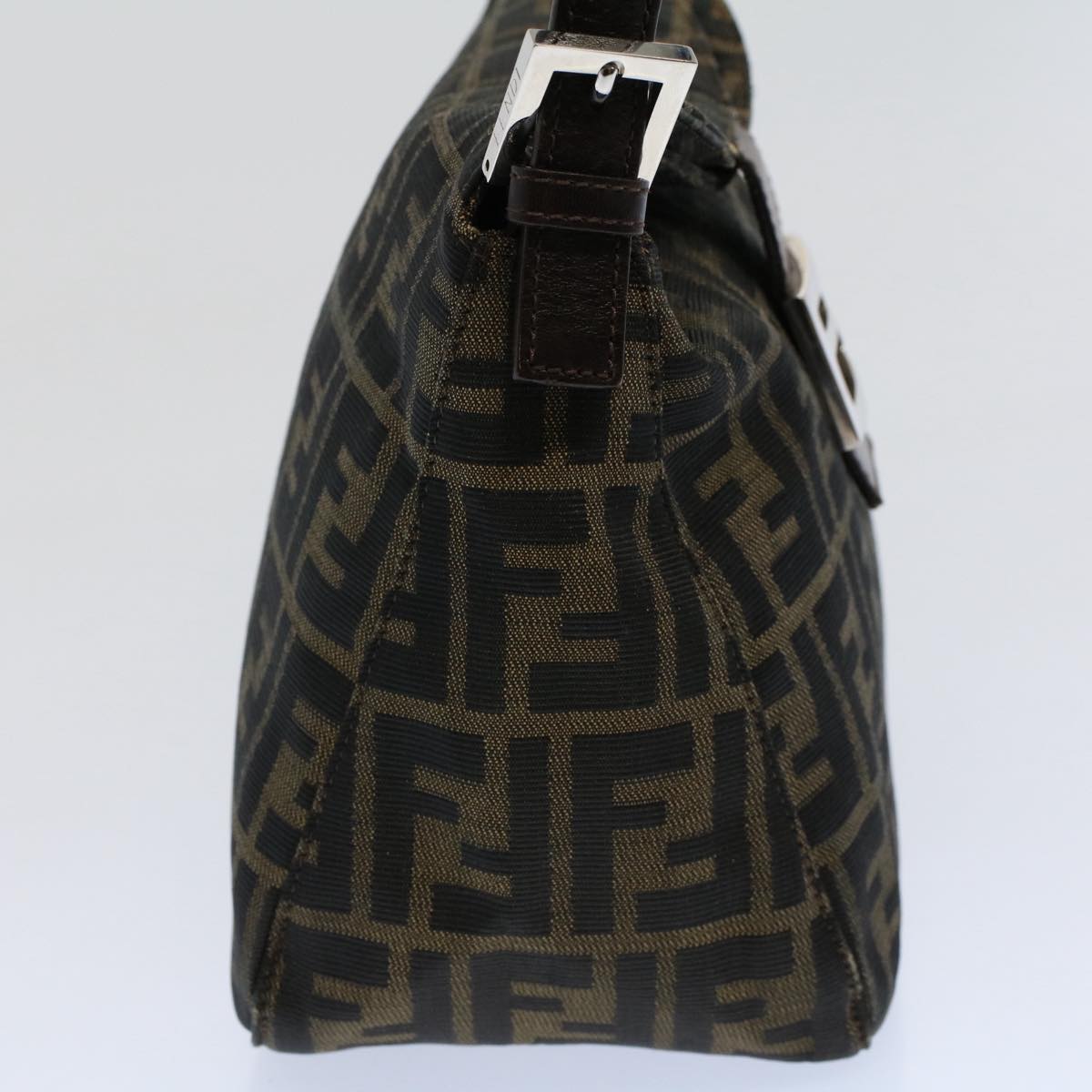 FENDI Zucca Canvas Mamma Baguette Shoulder Bag Black Brown Auth bs10105