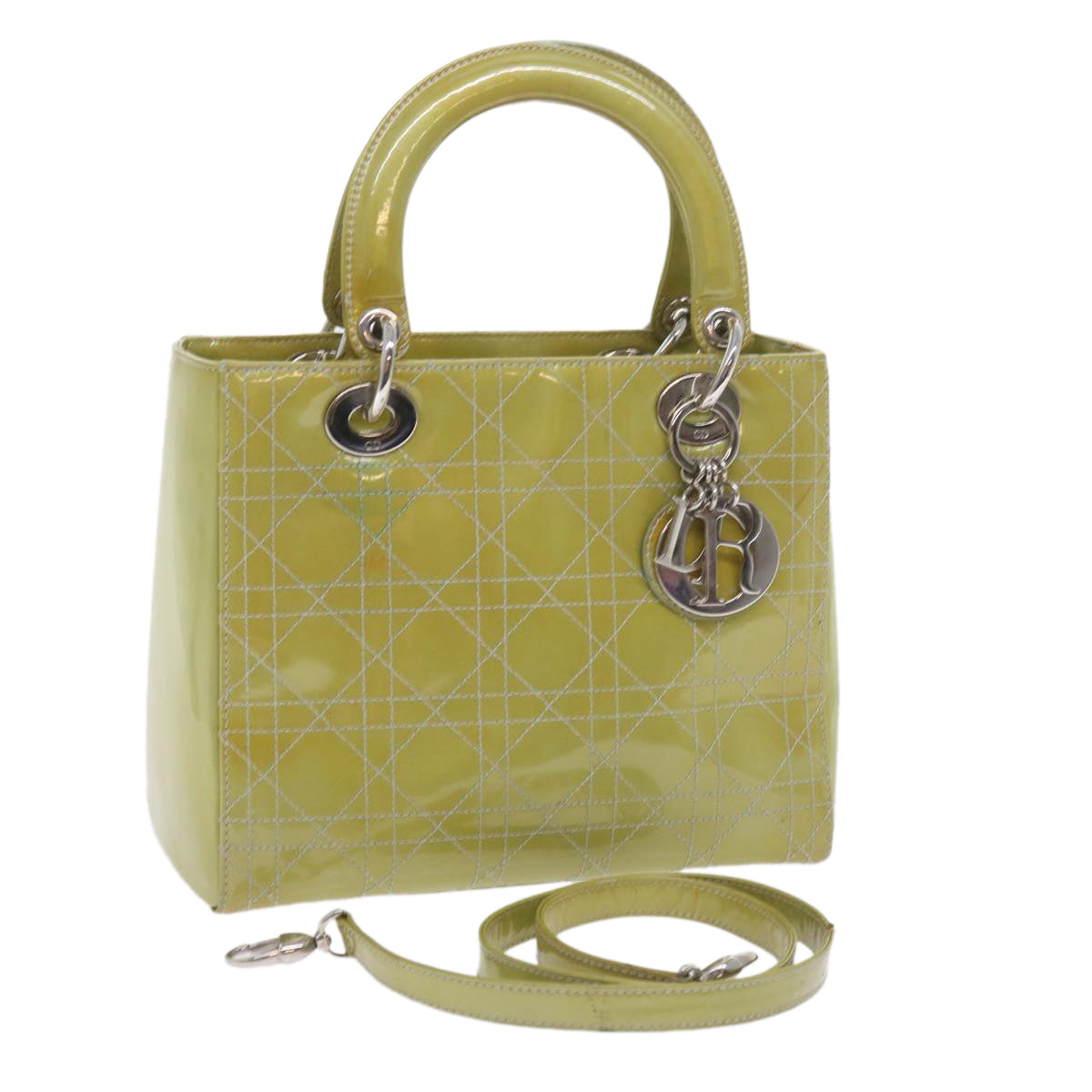 Christian Dior Canage Hand Bag Patent leather 2way Green Auth bs10107