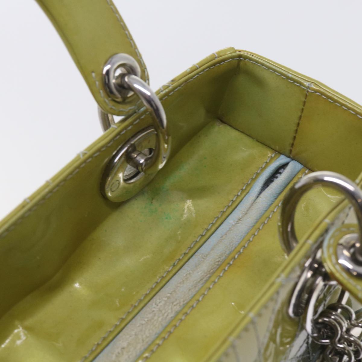 Christian Dior Canage Hand Bag Patent leather 2way Green Auth bs10107