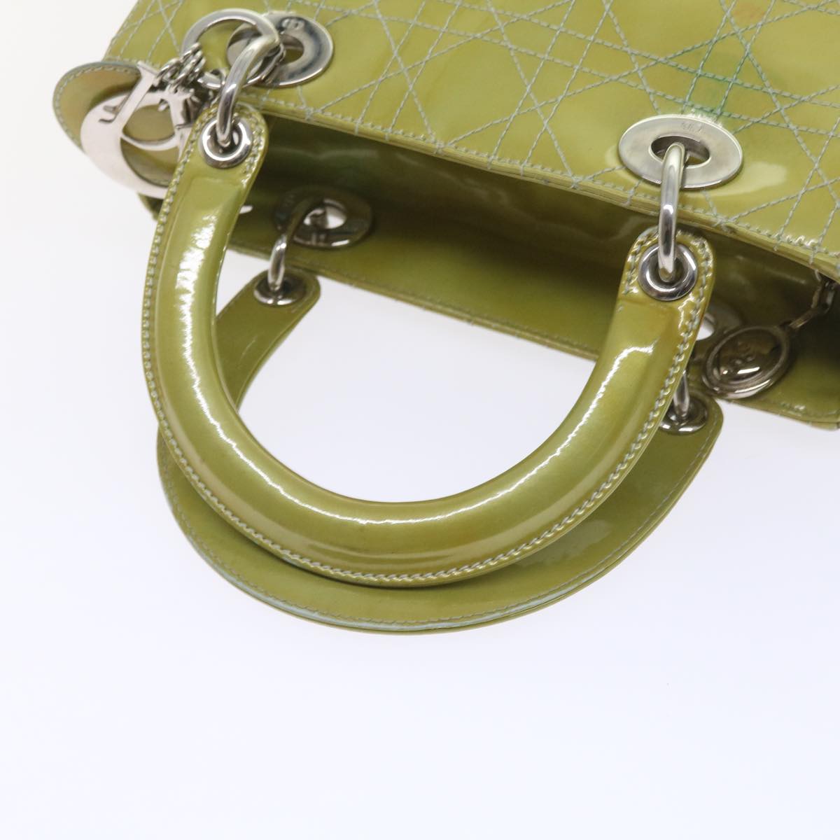 Christian Dior Canage Hand Bag Patent leather 2way Green Auth bs10107