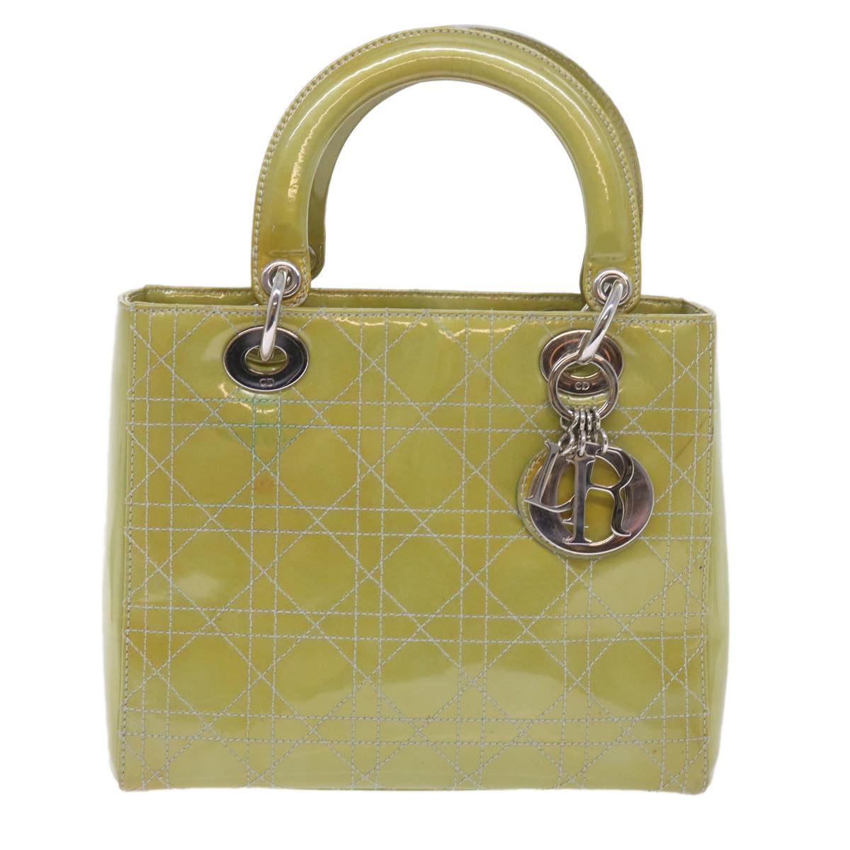 Christian Dior Canage Hand Bag Patent leather 2way Green Auth bs10107