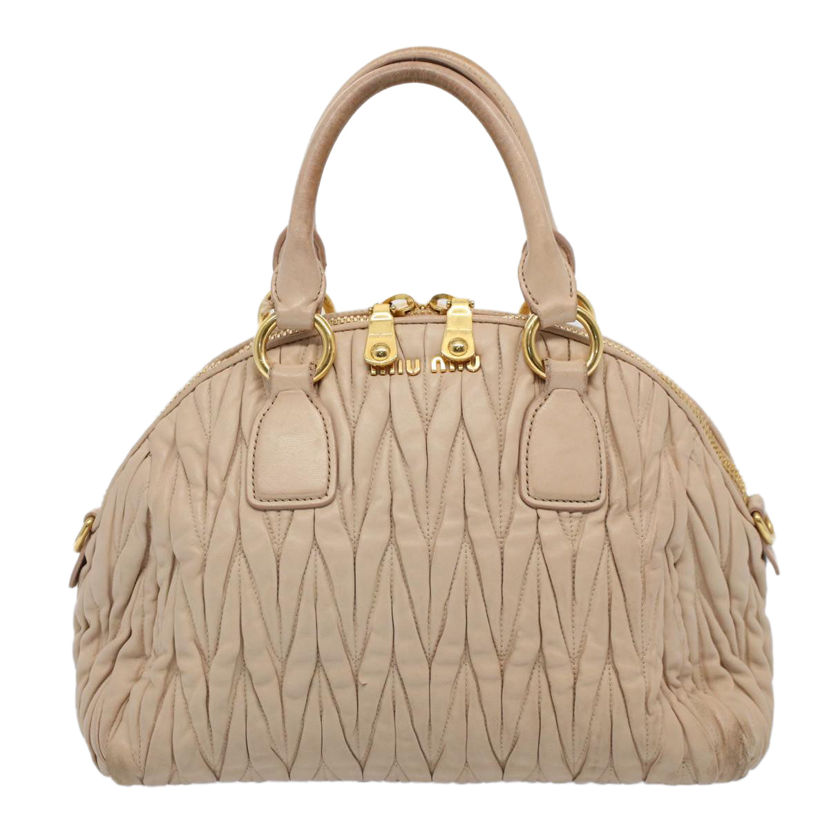 Miu Miu Materasse Hand Bag Leather Beige Auth bs10110