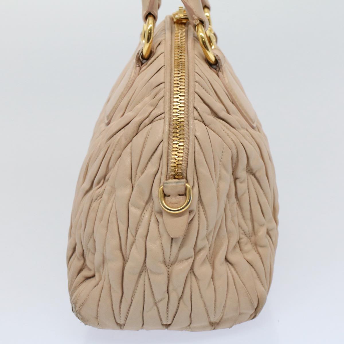 Miu Miu Materasse Hand Bag Leather Beige Auth bs10110