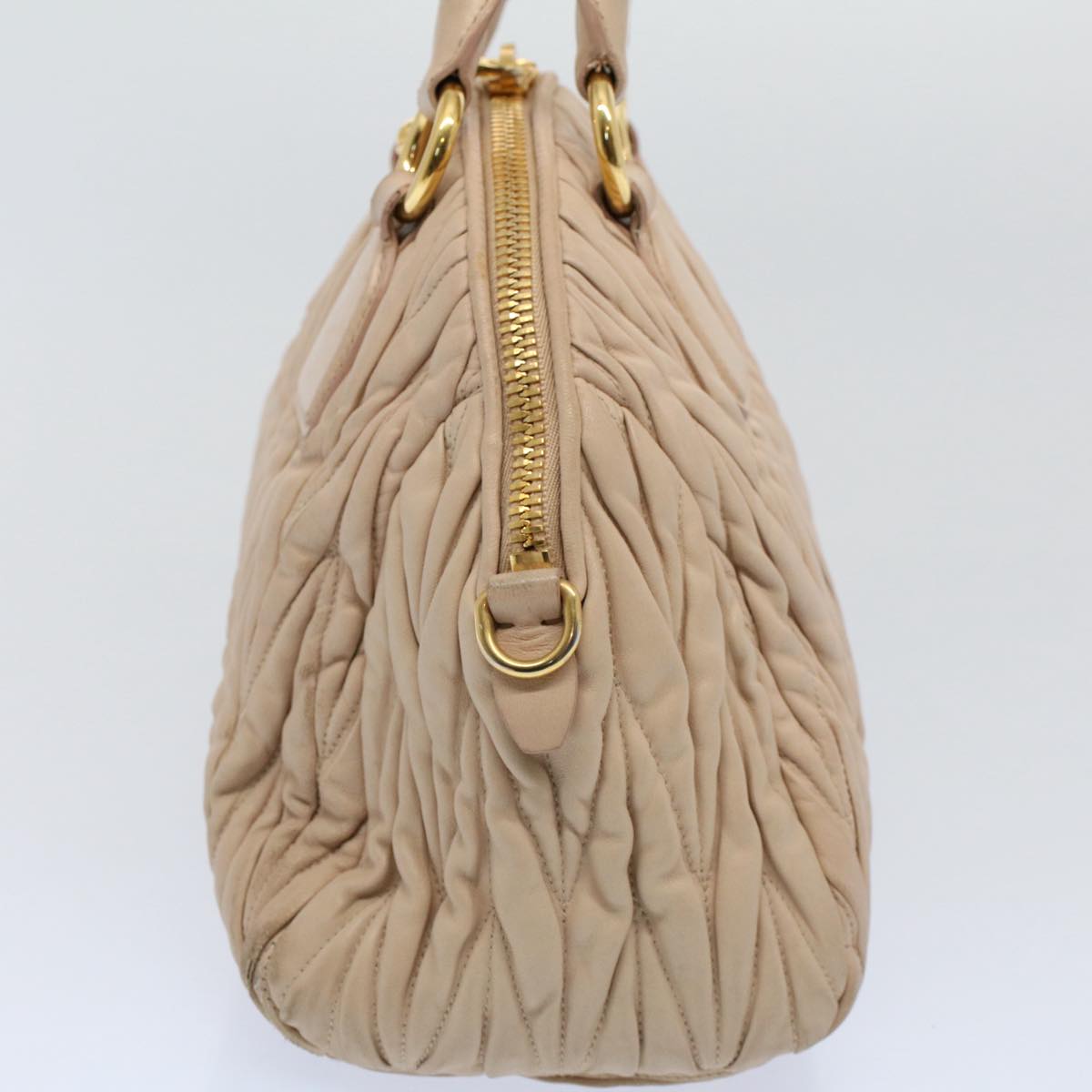 Miu Miu Materasse Hand Bag Leather Beige Auth bs10110