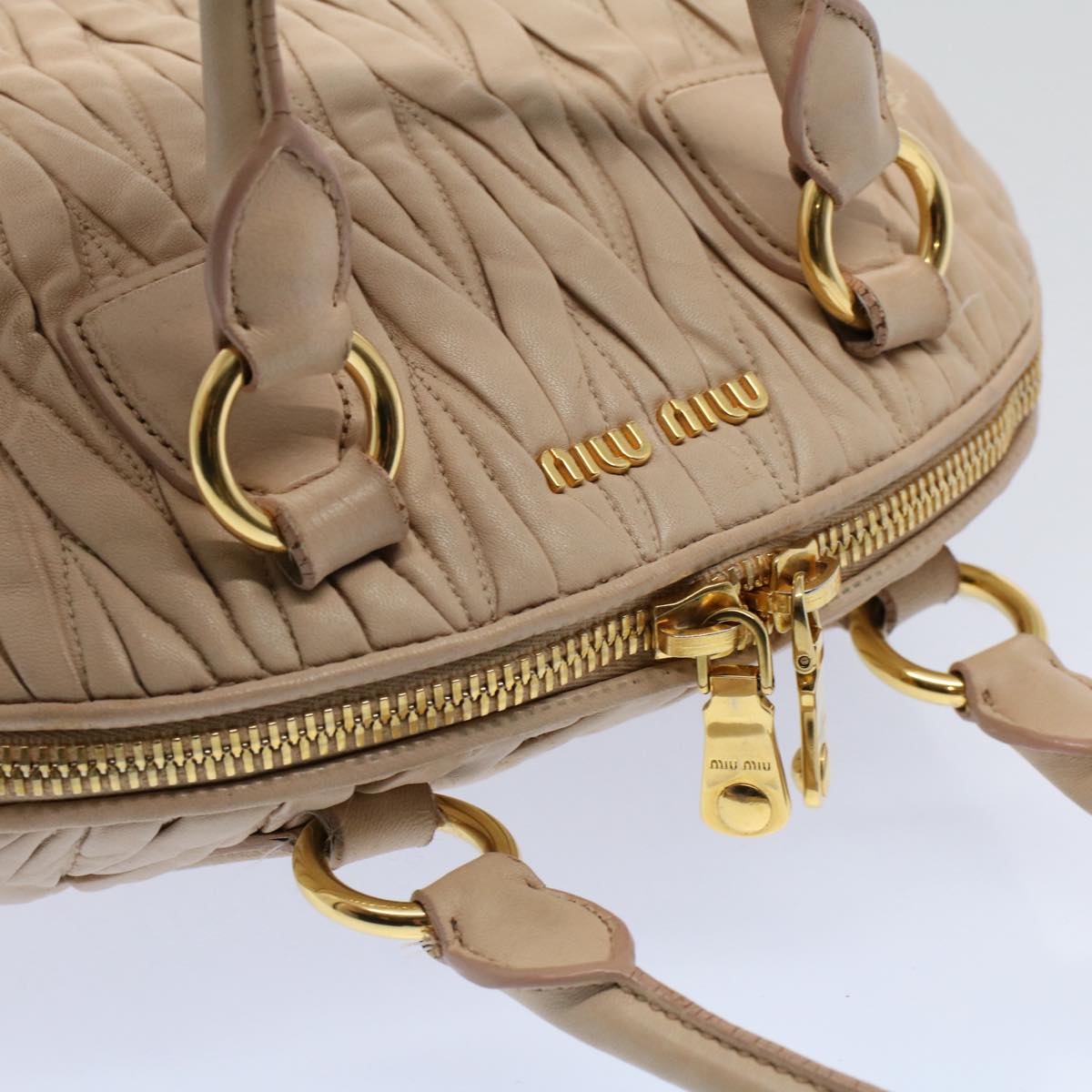 Miu Miu Materasse Hand Bag Leather Beige Auth bs10110