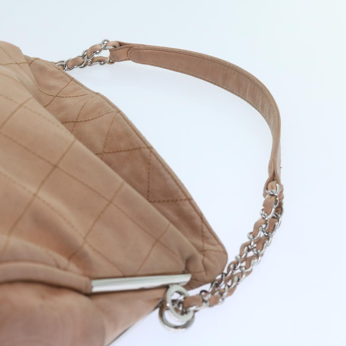 CHANEL Matelasse Chain Shoulder Bag Leather Beige CC Auth bs10111