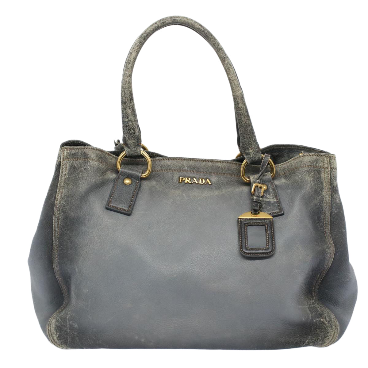 PRADA Tote Bag Leather 2way Gray Auth bs10117 - 0