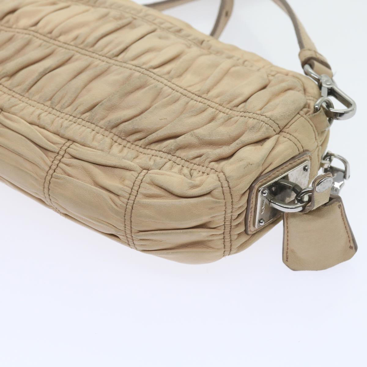 PRADA Shoulder Bag Leather Beige Auth bs10149