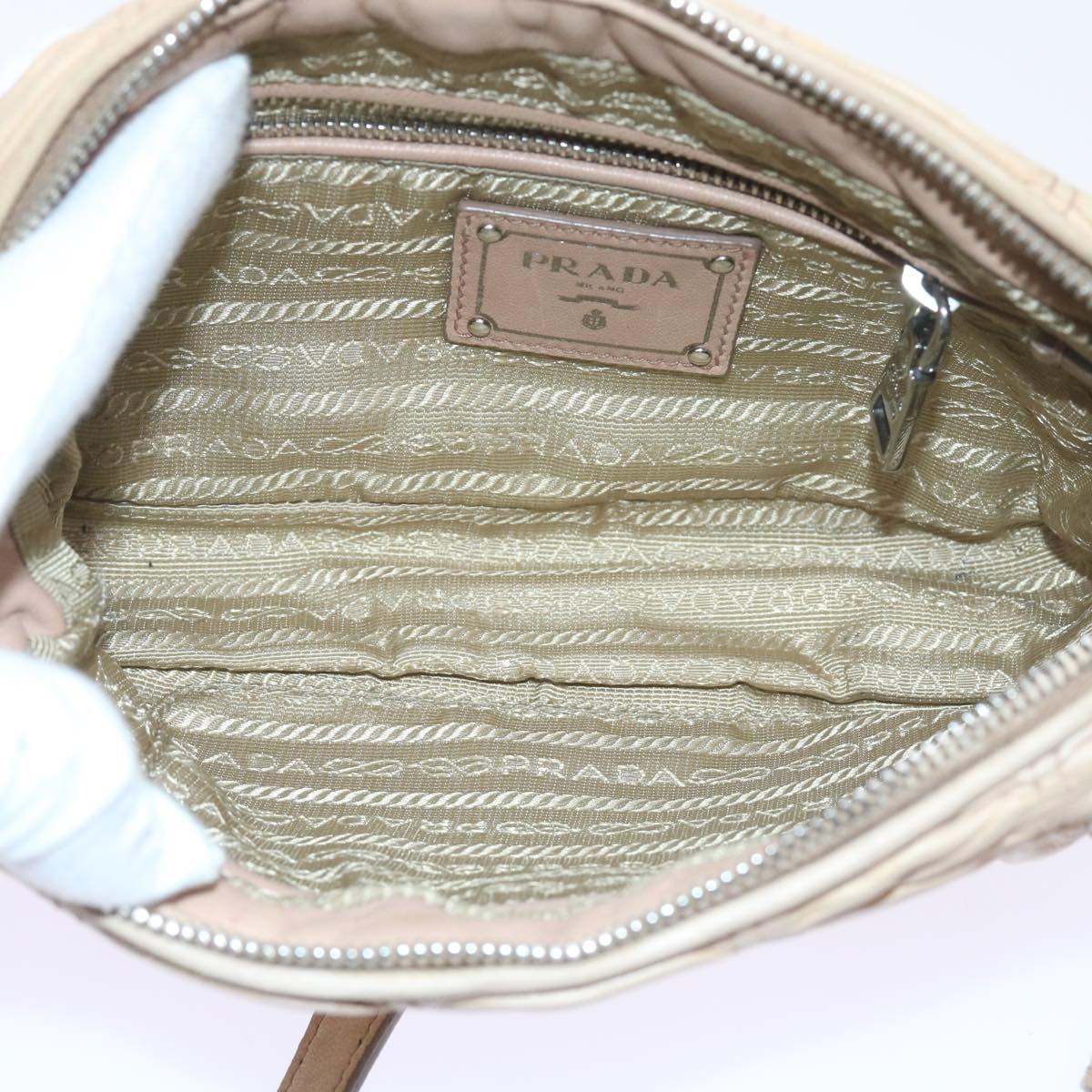 PRADA Shoulder Bag Leather Beige Auth bs10149